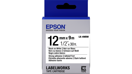 LabelWorks Strong Adhesive LK Tape Cartridge ~1/2" Black on White