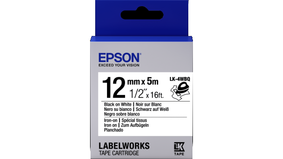 LabelWorks Iron on (Fabric) LK Tape Cartridge ~1/2" Black on White